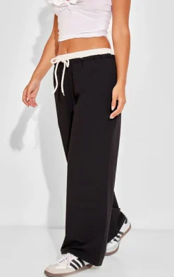 Petite Black Boxer Detail Drawstring Waist Pants