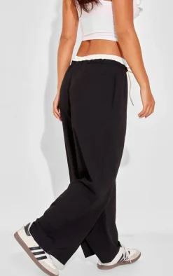 Petite Black Boxer Detail Drawstring Waist Pants