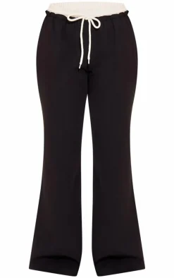 Petite Black Boxer Detail Drawstring Waist Pants
