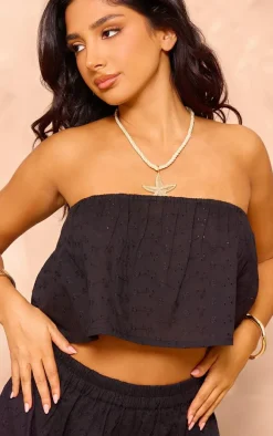Petite Black Broderie Bandeau Floaty Top
