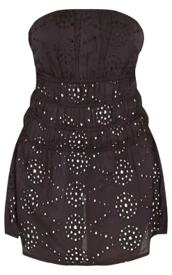 Petite Black Broderie Bandeau Ruched Shift Dress