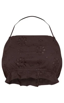 Petite Black Broderie Halterneck Crop Top