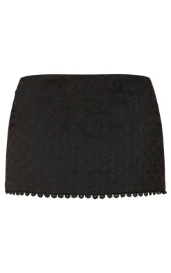 Petite Black Broderie Trim Detail Low Waist Mini Skirt