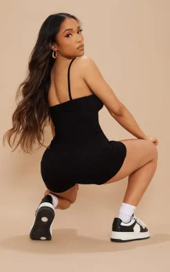Petite Black Brushed Jersey Strappy Romper