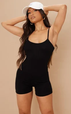 Petite Black Brushed Jersey Strappy Romper