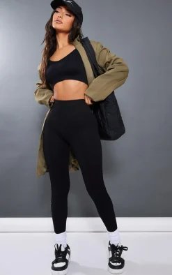 Petite Black Bubble Ribbed Contour Long Sleeve Crop Top