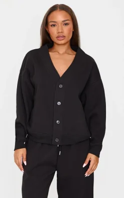 Petite Black Button Up Sweatshirt