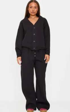 Petite Black Button Up Sweatshirt