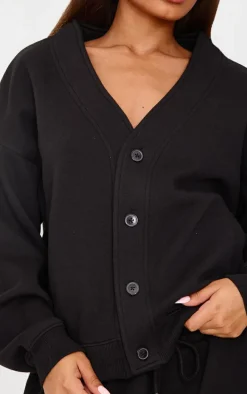 Petite Black Button Up Sweatshirt