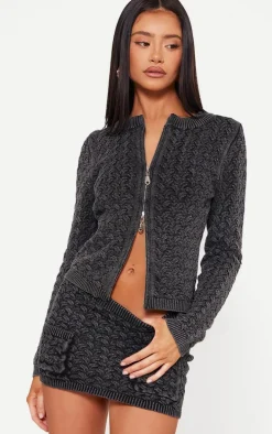 Petite Black Cable Knit Pocket Mini Skirt