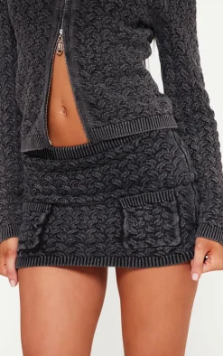 Petite Black Cable Knit Pocket Mini Skirt