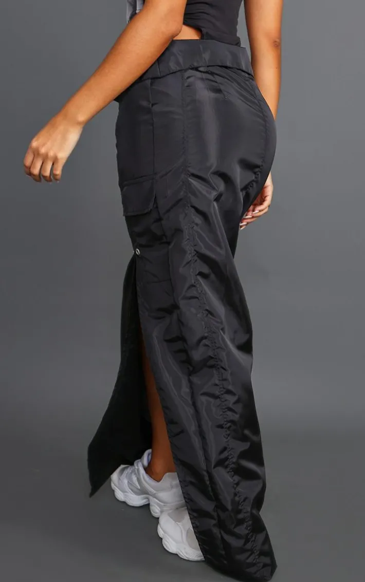 Petite Black Cargo Fold Over Waistband Midaxi Skirt
