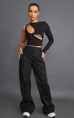 Petite Black Cargo Low Rise Pocket Detail Pants