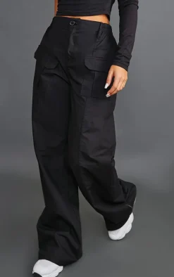 Petite Black Cargo Low Rise Pocket Detail Pants