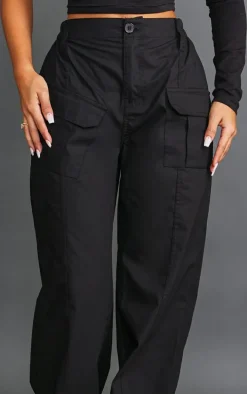 Petite Black Cargo Low Rise Pocket Detail Pants