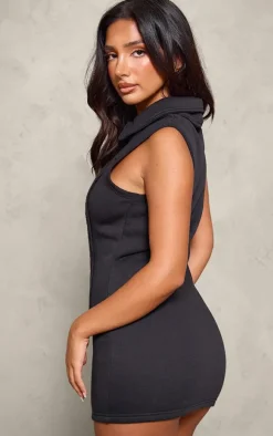 Petite Black Collar Seam Detail Sleeveless Dress