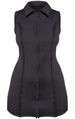Petite Black Collar Seam Detail Sleeveless Dress