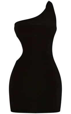 Petite Black Contrast Binding Cut Out Bodycon Dress