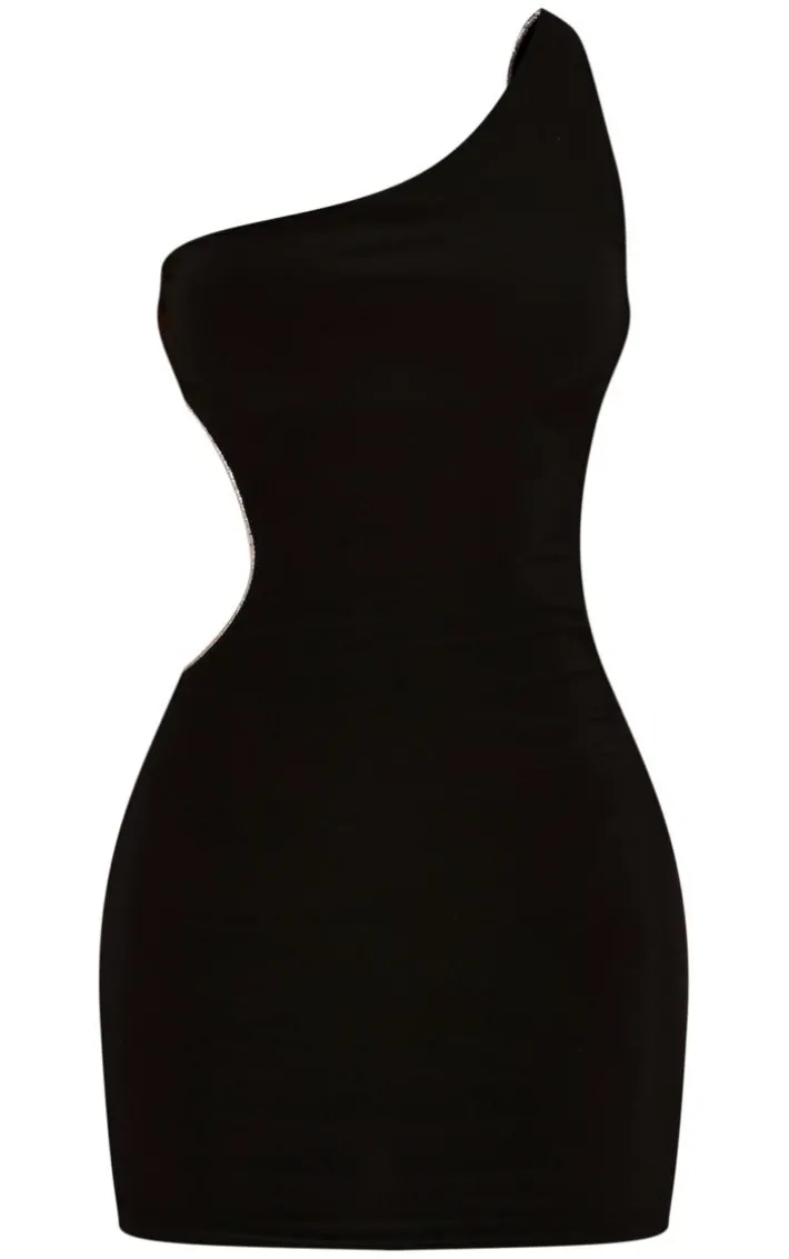 Petite Black Contrast Binding Cut Out Bodycon Dress