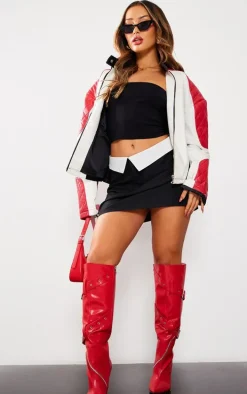 Petite Black Contrast Fold Over Mini Skirt