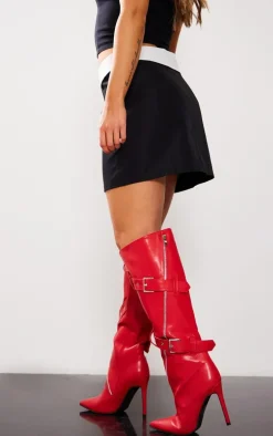 Petite Black Contrast Fold Over Mini Skirt