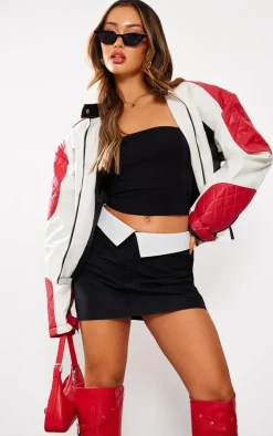 Petite Black Contrast Fold Over Mini Skirt