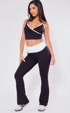 Petite Black Contrast Fold Over Pants