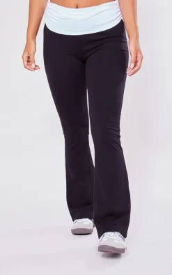 Petite Black Contrast Fold Over Pants