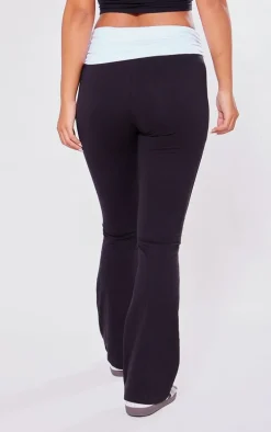 Petite Black Contrast Fold Over Pants