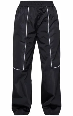 Petite Black Contrast Piping Shell Track Pants