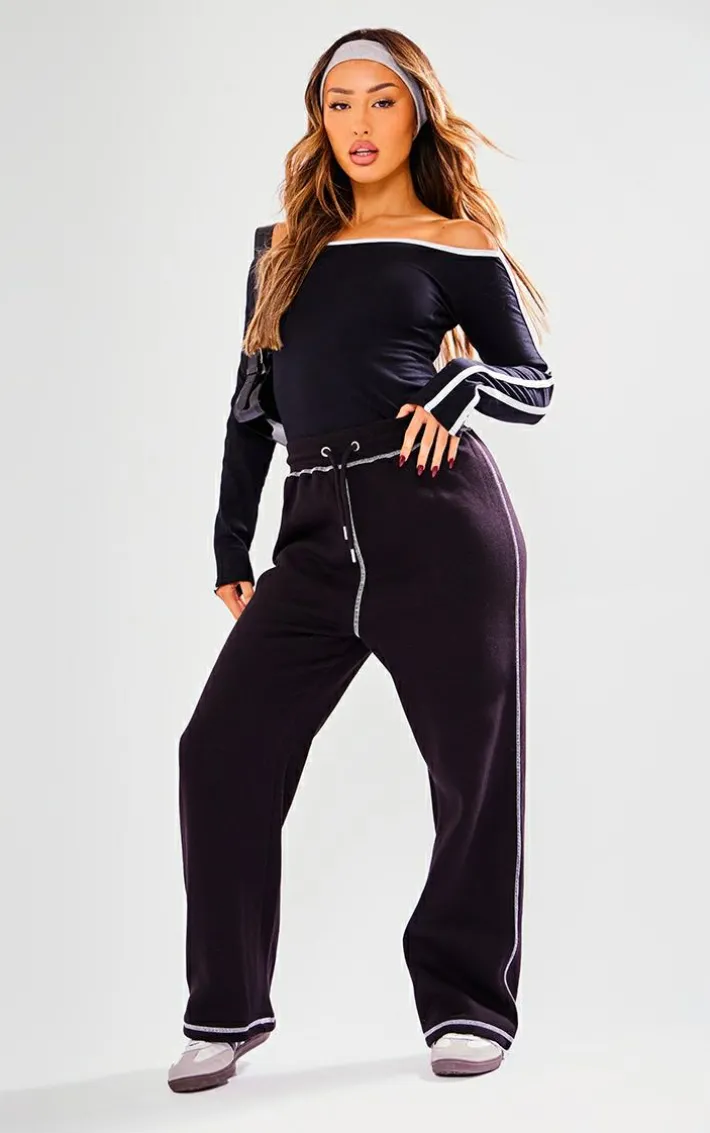 Petite Black Contrast Stitch Sweatpants