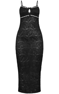 Petite Black Contrast Stitch Lace Midaxi Dress
