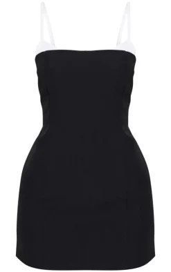 Petite Black Contrast Strappy Woven Mini Dress