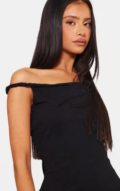 Petite Black Cotton Twist Shoulder Mini Dress