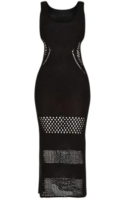 Petite Black Crochet Plunged Maxi Dress