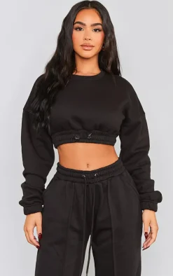 Petite Black Crop Elasticated Sweat Top
