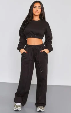 Petite Black Crop Elasticated Sweat Top