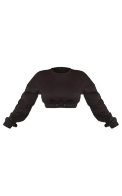 Petite Black Crop Elasticated Sweat Top