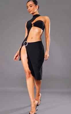 Petite Black Cut Out Mini Dress With Trim Details