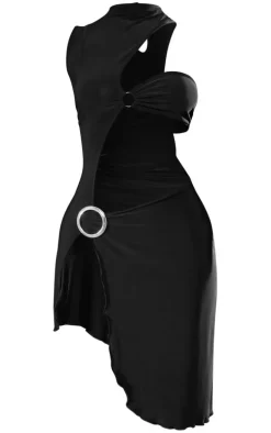 Petite Black Cut Out Mini Dress With Trim Details