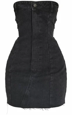 Petite Black Denim Bandeau Mini Dress