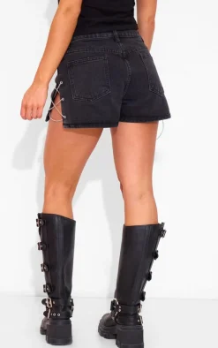 Petite Black Denim Shorts With Chain Details