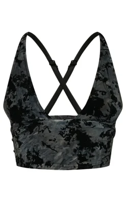 Petite Black Devore Strappy Crop Top