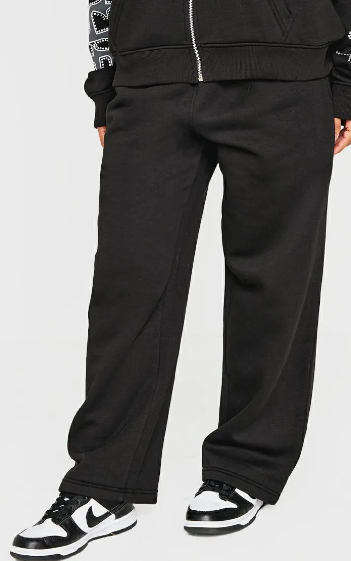 Petite Black Diamante Graphic Detail Wide Leg Sweatpants