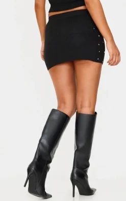 Petite Black Diamante Knit Mini Skirt