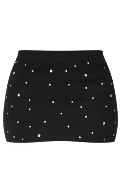 Petite Black Diamante Knit Mini Skirt