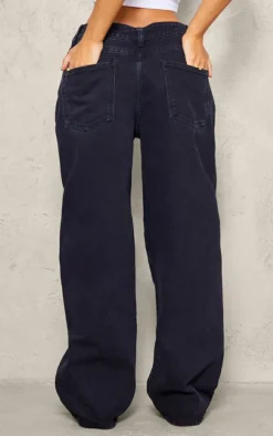 Petite Black Dipped Back Waistband Boyfriend Jeans