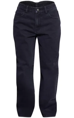 Petite Black Dipped Back Waistband Boyfriend Jeans