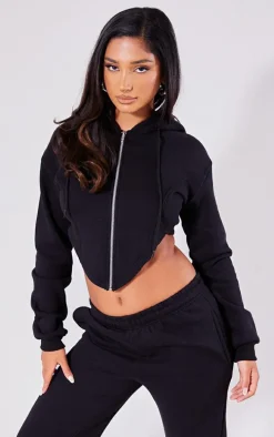 Petite Black Dipped Hem Hoodie