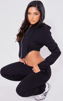 Petite Black Dipped Hem Hoodie